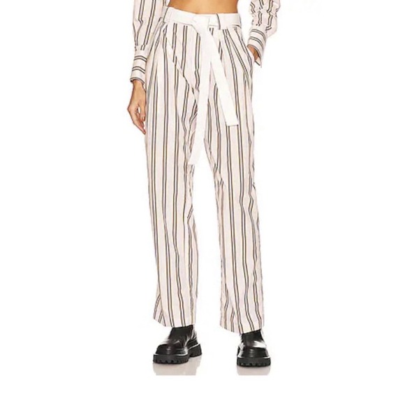 L'Academie Los Angeles Pants - L'ACADEMIE NWT The Raylee Pant Pink Baron Striped Wide Leg Belted Womens Size L
